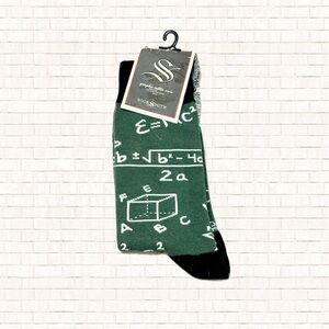 Men’s Math Socks with Formulas & Equations, One Size Fits Most, Green NWT OBO